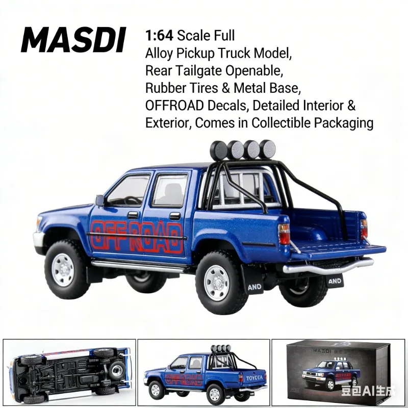 

MASDI 1:64 Toyota Hilux pickup single-row alloy cast metal car model static simulation figurine boy toy adult collection item