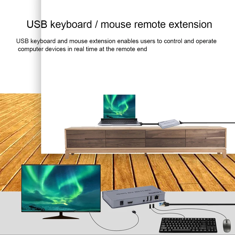 4K 60Hz HDMI 2.0 KVM Extender Video Transmitter and Receiver Converter By Ethernet RJ45 CAT5e Cat6 Cable Support Keyboard Mouse