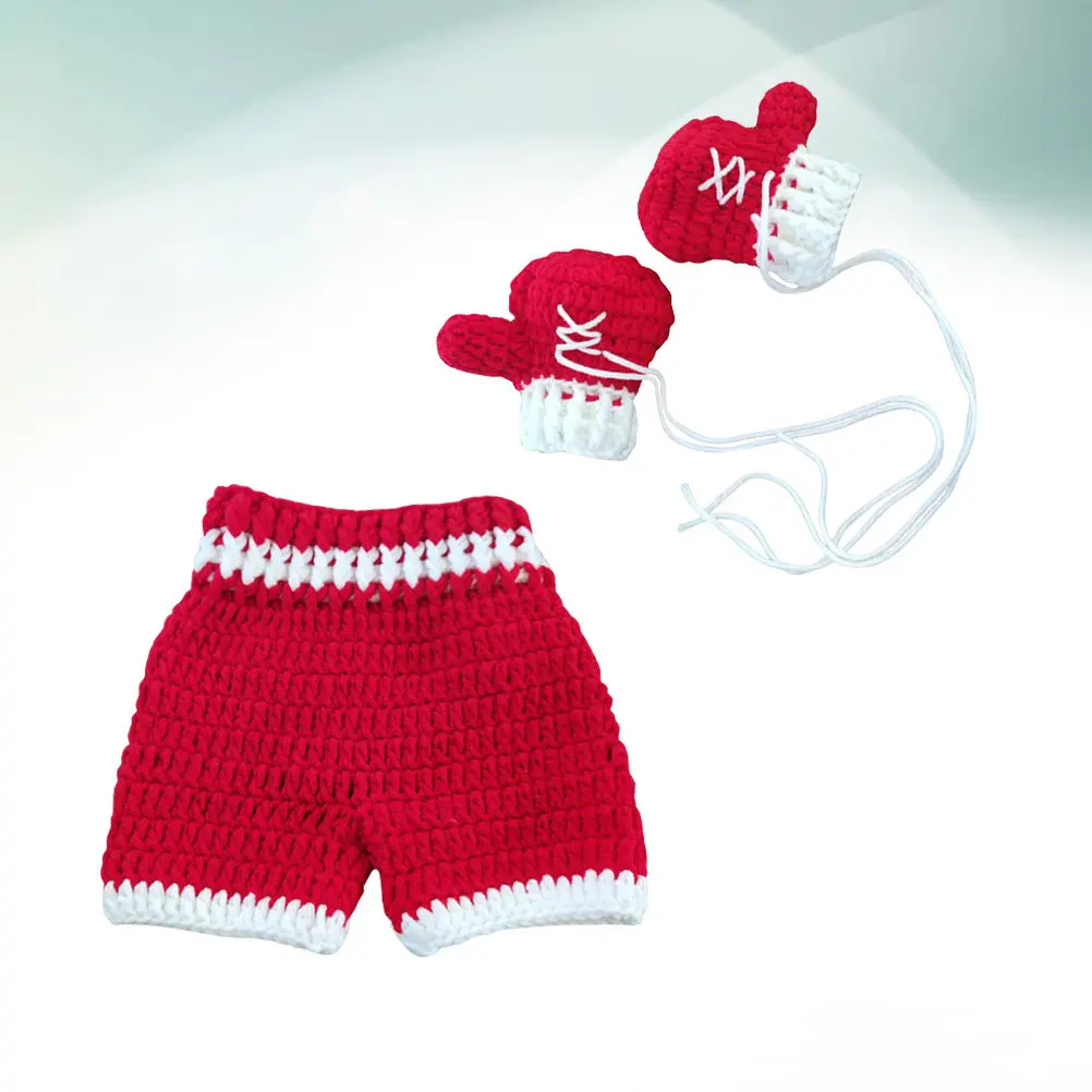 1Set Red Baby Knitted Newborn Photography Costume Gloves Pants Baby Photo Props Infant Outfit Creative Newborn Photography Props