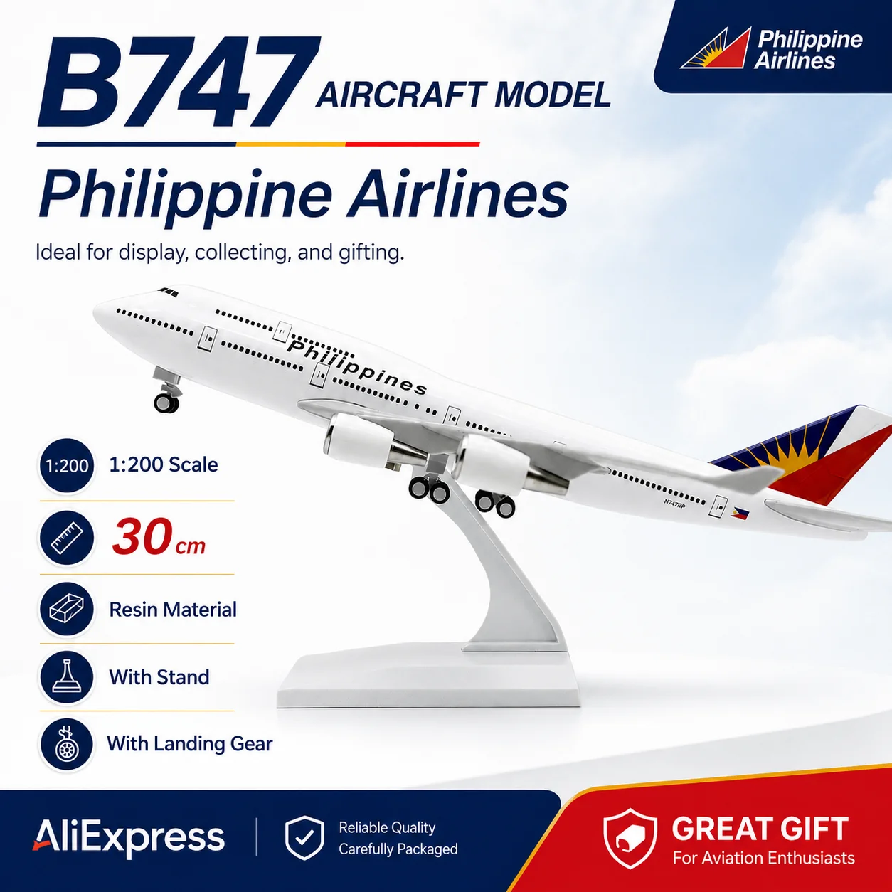 30-cm-b747-philippine-airlines-passenger-plane-1-200-scale-solid-resin-model-toy-with-base-and-landing-gear—collectible-gift