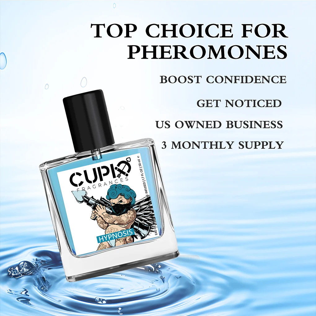 Cupid 50ml garrafa de vidro azul masculino 2 em 1 colônia perfume luxuoso vem com dois perfumes portáteis feromônios perfumes para homem