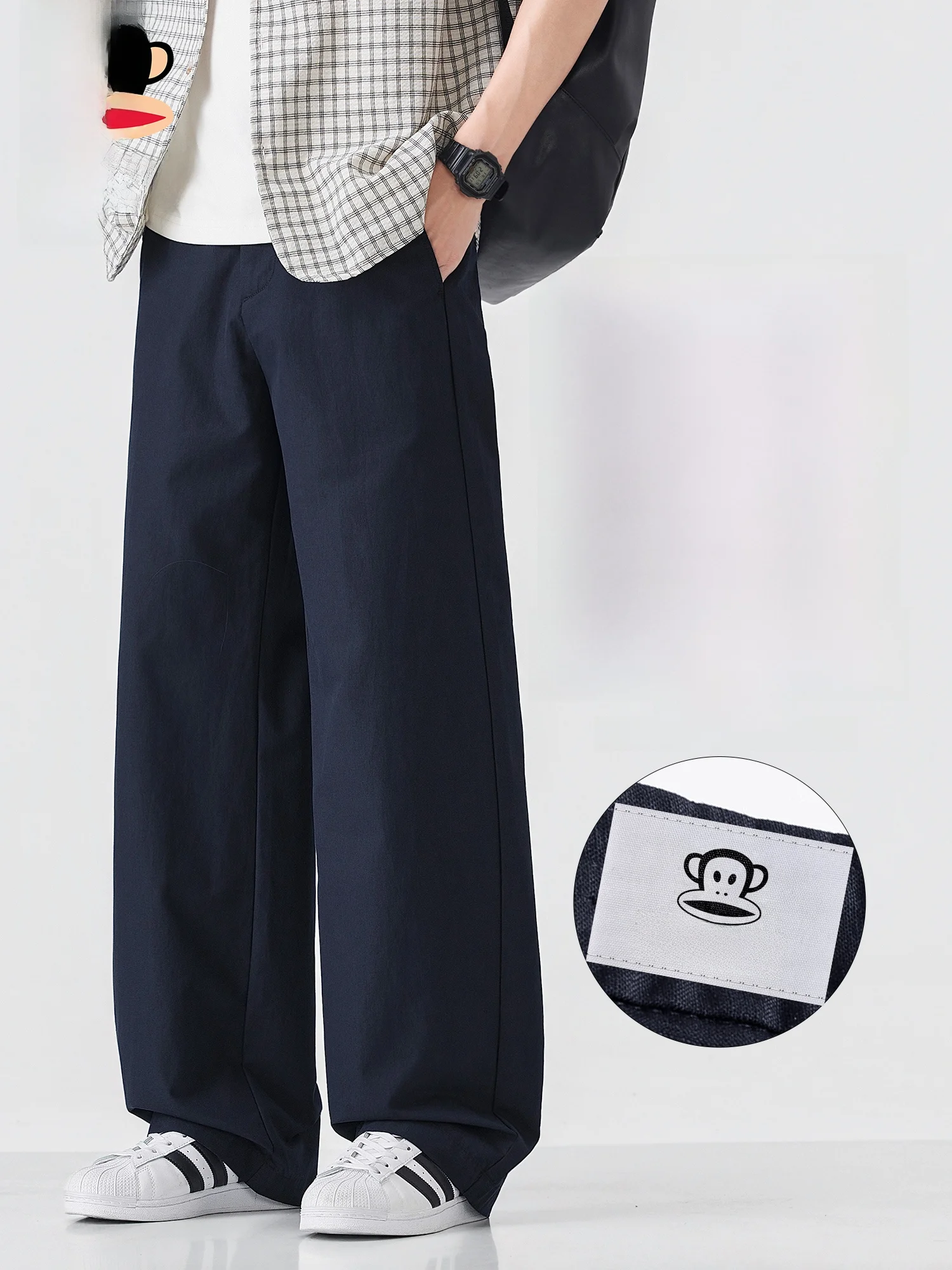 

PaulFrank Large-Mouth Monkey Men's Casual Pants Loose Drapey Silk Workwear Spring Wide Leg Color Trousers