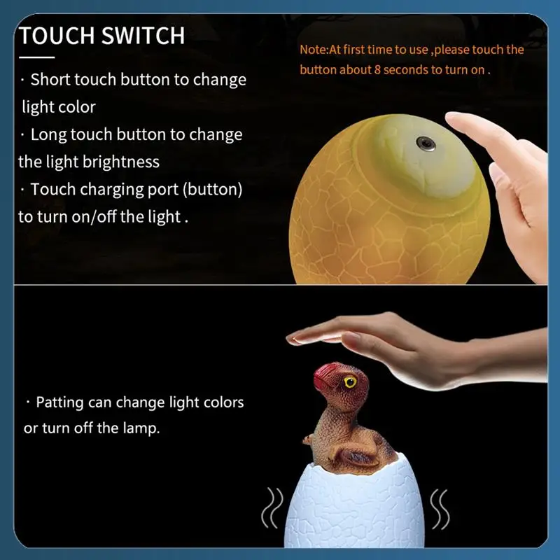 

AB02 3D Night Light Oviraptor Egg Desk Lamp 3 Color Touch Cartoon Table Lamps Home Decor For Kid Birthday Gift Durable