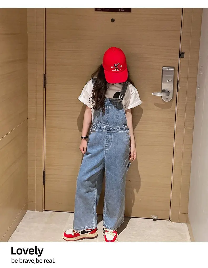 Spring Autumn Suspenders Jeans Bib Pants  Children Overalls for Girls Denim Jean Jumpsuit 2026 Korean StyleTeenage 4 to 16 Years