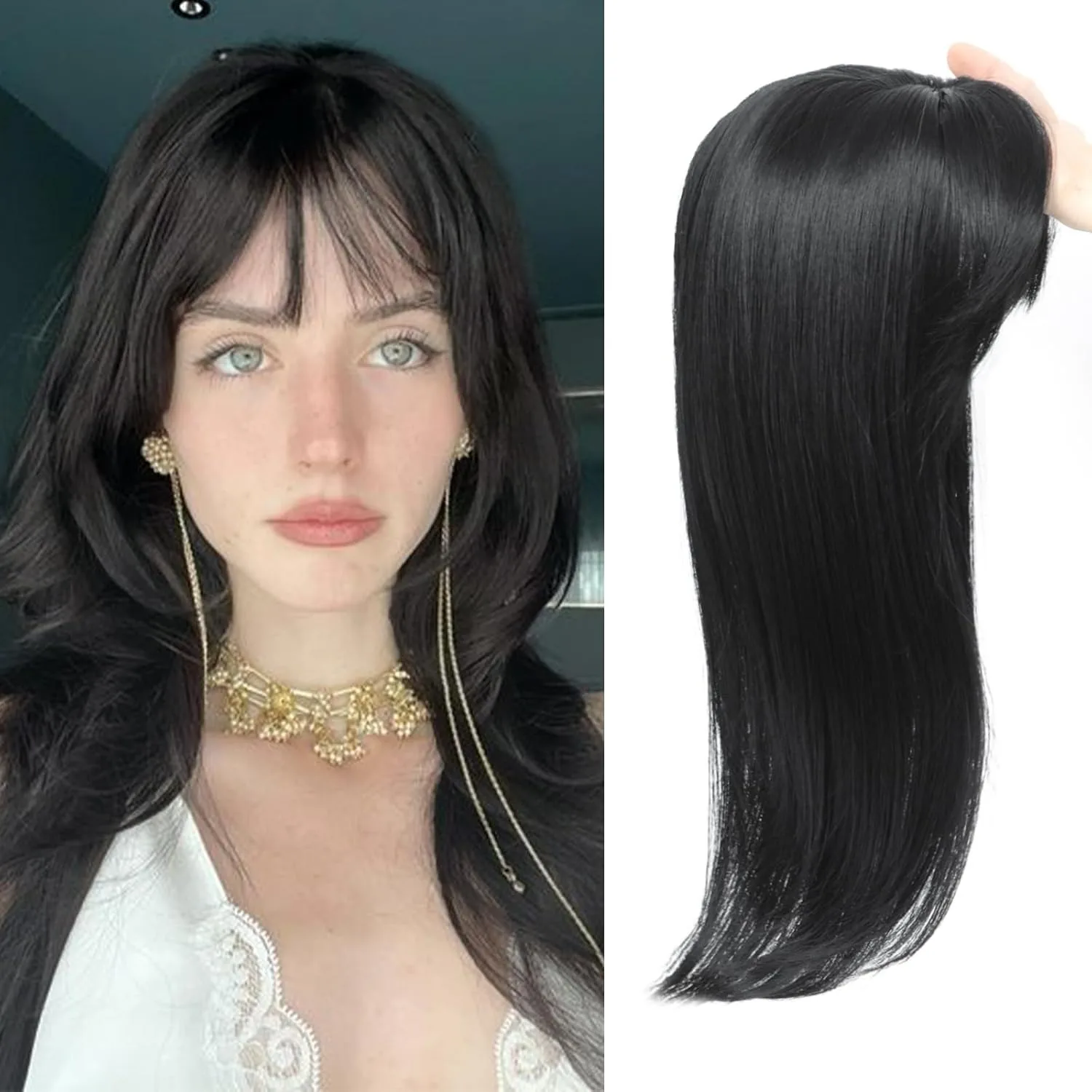 

Накладка для волос 360-градусного покрытия с челкой для женщин, синтетические пряди, реалистичная имитация кожи головы, 22 дюйма, для придания объема редеющим волосам