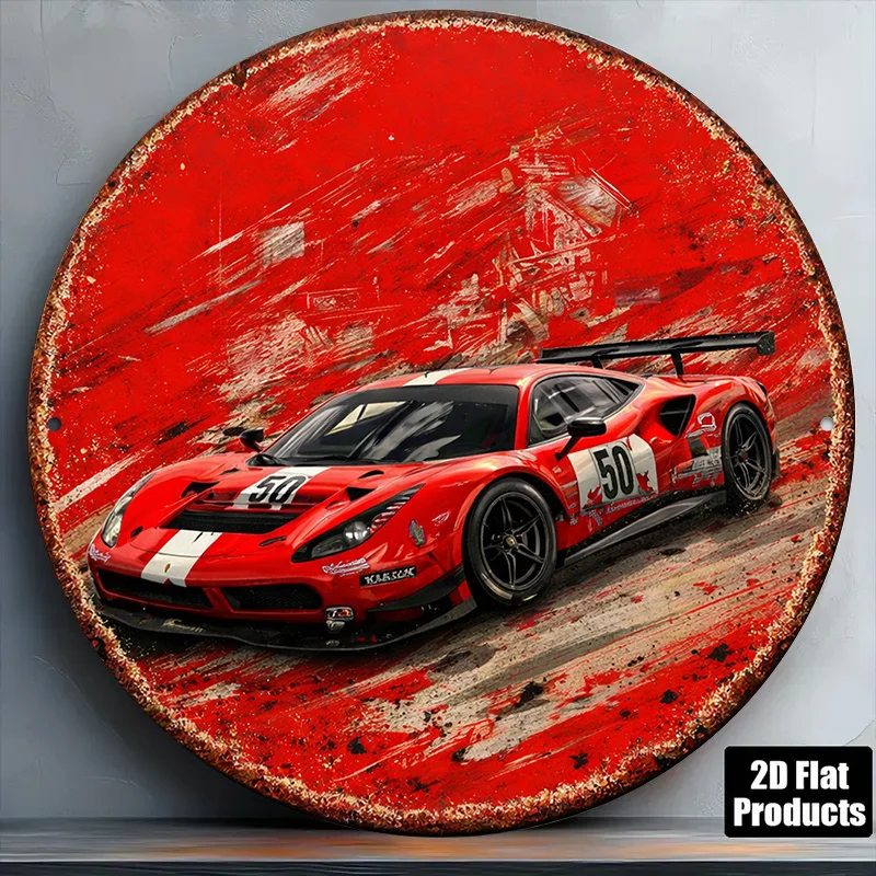 2D Flat Round Sign, Vintage Motorsport Plaque, Race Track Drift Decorative Sign, Suitable for Garage, Bar, Cafe Decoration
