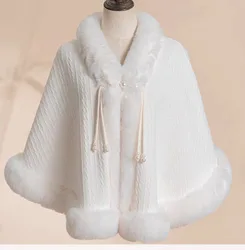 Mantello Poncho mantelle nuovo stile cinese scialle Qipao con addensato autunno inverno imitare la pelliccia come peluche donna mantello signora cappotto bianco