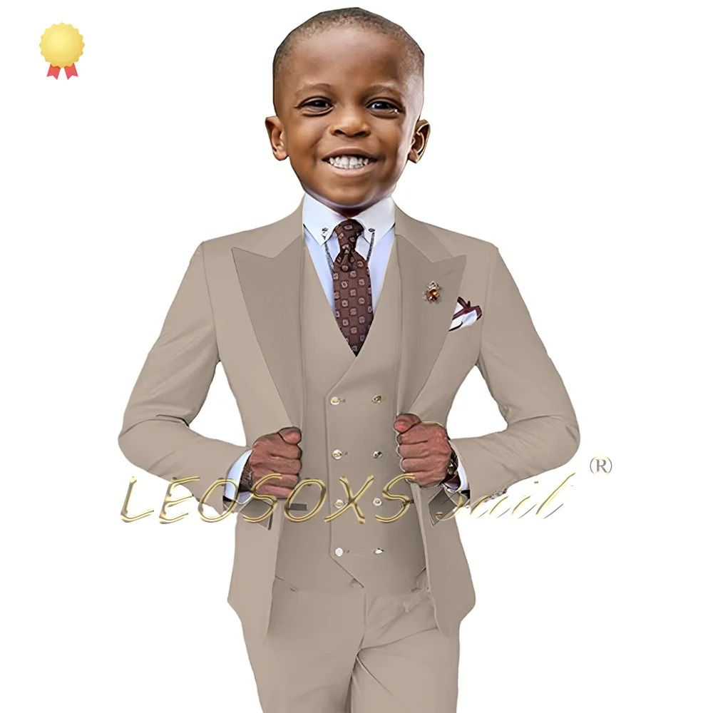 Boys' party 3-piece suit set with tailcoat jacket, trousers, and vest, suitable for weddings, dances, and celebrations