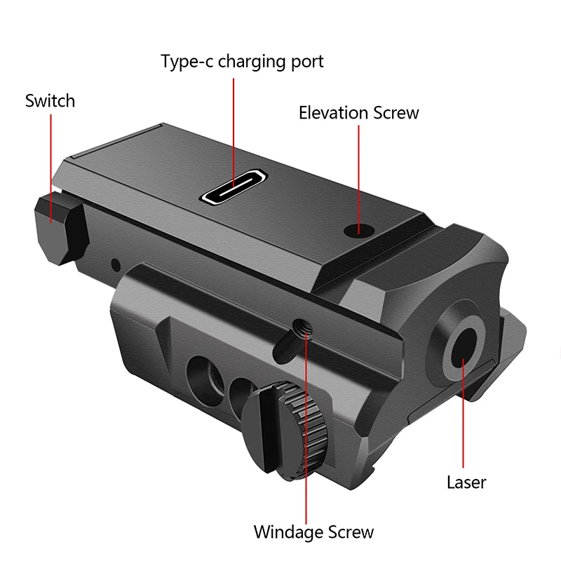 Tactical Green Dot Laser Sight Red Blue Purple Laser Beams Rechargeable Type for Riflescope Handgun Glock Pistol Airsoft Hunting