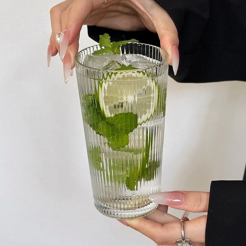 Solid Color Long Island Iced Tea Cup Vertical Pattern Japanese Thickened Glass Beverage Cup Vintage Cups Cocktail Cups Juice Cup