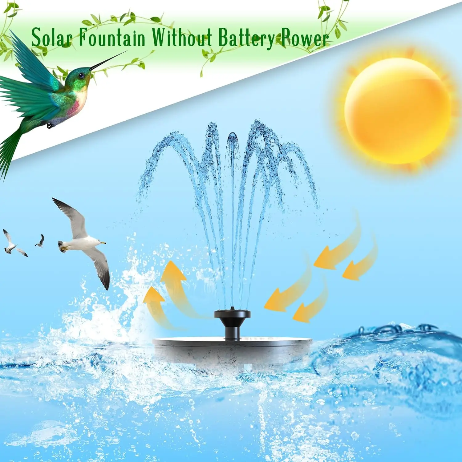 1W Solar Fountain, The Latest Solar Bird Bath Fountain with Nozzle Set Suitable for Bird Baths, Gardens, and Ponds