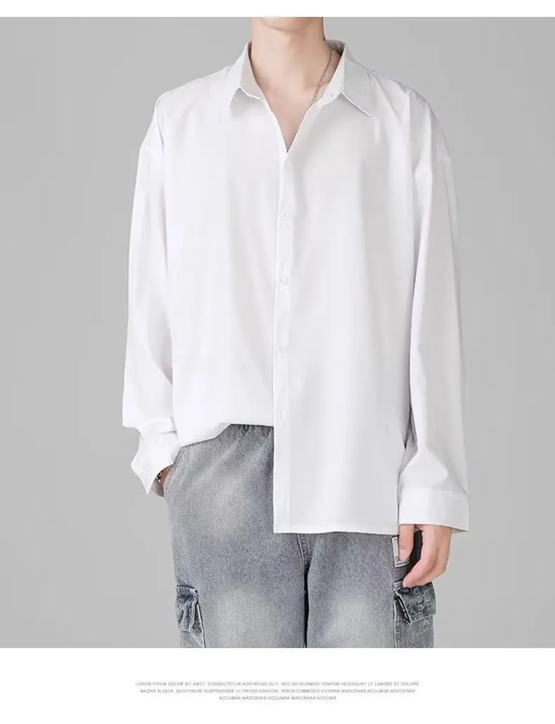 Solid Color Shirt Men Long-sleeved Korean Style Trendy Casual Cardigan Spring and Summer Droop Top