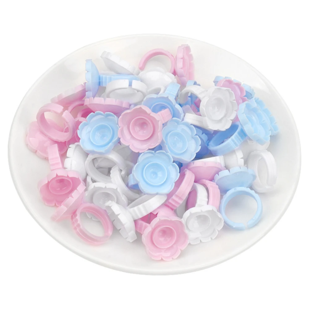 100Pcs Disposable Glue Flower Rings Eyelashes Glue Cups Blossom Volume Lash Glue Plastic Holder Tattoo Pigment Container Rings