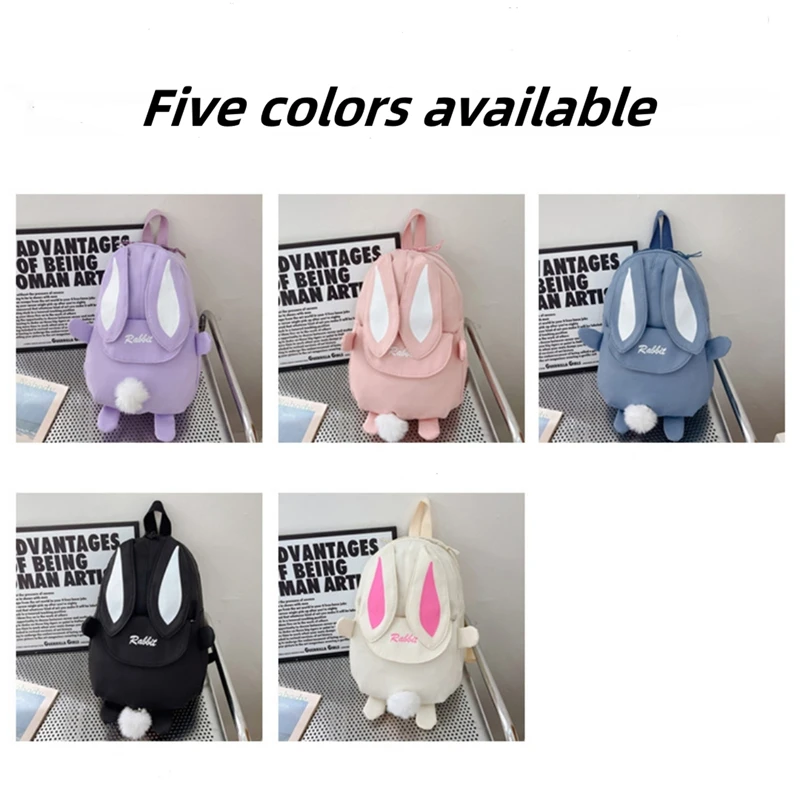 Personalised Kawaii Bunny Backpack for Girls with Cute Rabbit Ears and Fluffy Bear Pendant School Bookbag for Kids