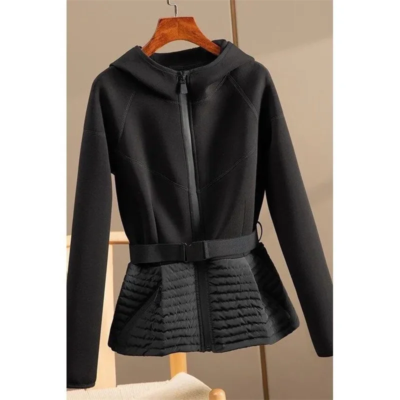 2024 Spring Autumn Coat Women Wears Down Cotton Lotus Leaf Pendulum Jacket Fashion Hoodies Sportswear Female Zipper Hooded Coat