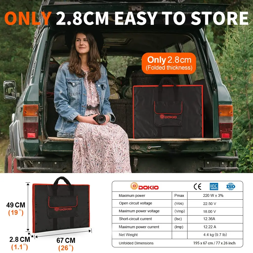 Dokio 200W 220W Foldable Portable Solar Panel Transparent Car Battery Charger Power Generation Overseas Warehouse Stock