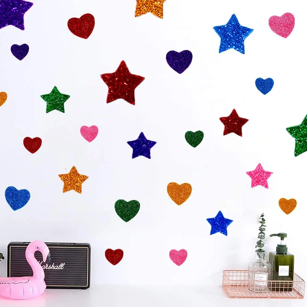 50/200pcs Color Flash foam Star Heart shaped Sticker Self Sticker Children\'s Reward Sticker Classic Toy Children\'s Gift