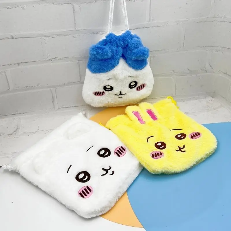 Kawaii Cartoon Chiikawa Cute Velvet Makeup Bag Anime Headphones Storage Bag Sanitary Napkin Drawstring Bag Bags for Woman