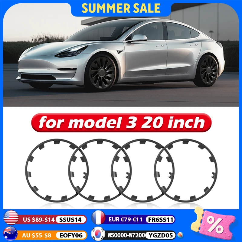 

20 Inch 4PCS Protector Ring For Tesla Model 3 2023 Vehicle Wheel Rims Performance Patch Full Rim Replacement ABS Car Accessories