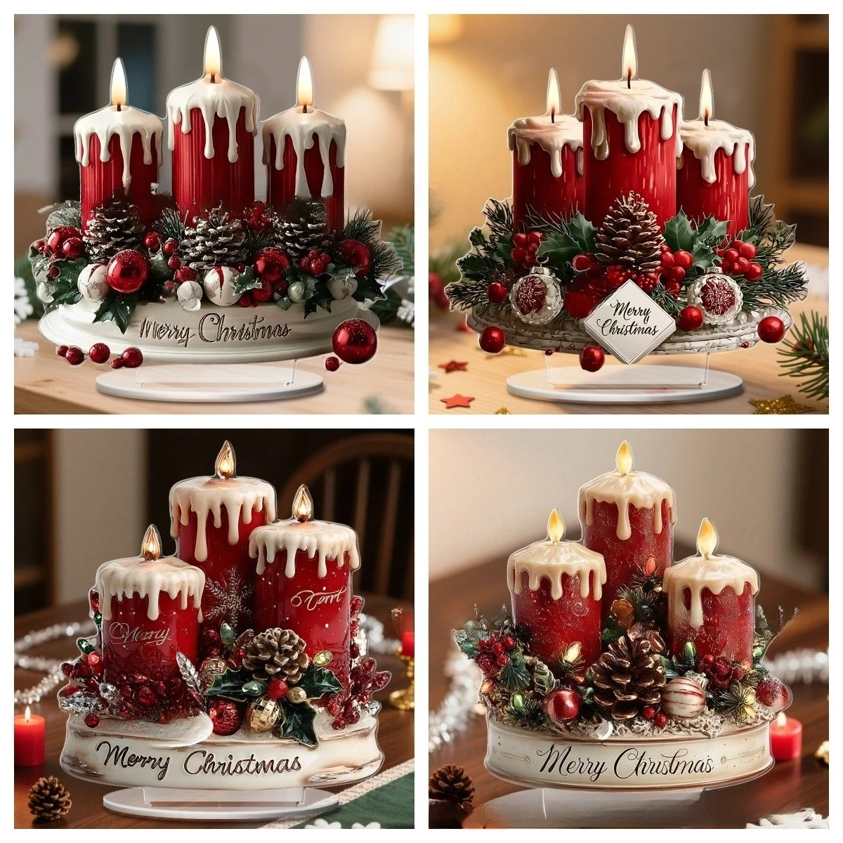 

Christmas red candle series 2D flat acrylic home living room study desktop ornaments decorative props