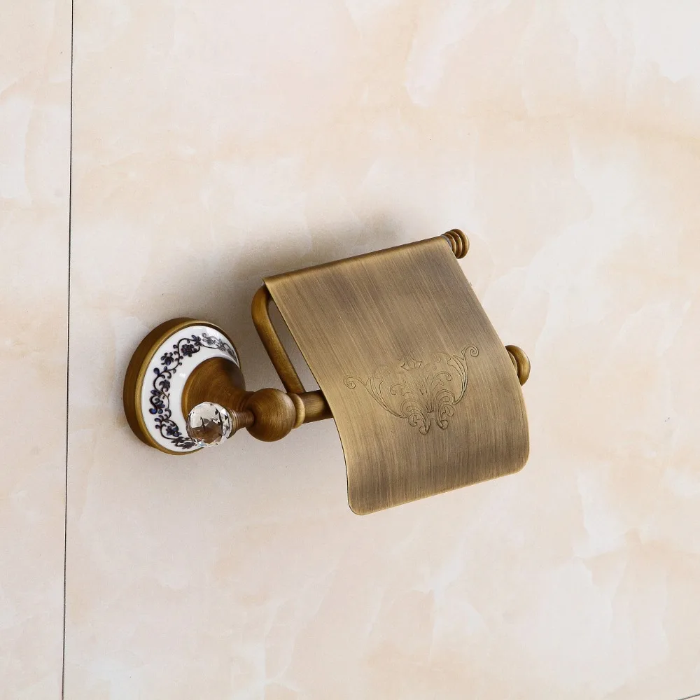 Paper Holders Fashion Crystal  Brass Antique Paper Holder Bathroom Accessories Product Wall-mounted Toilet Paper Holder