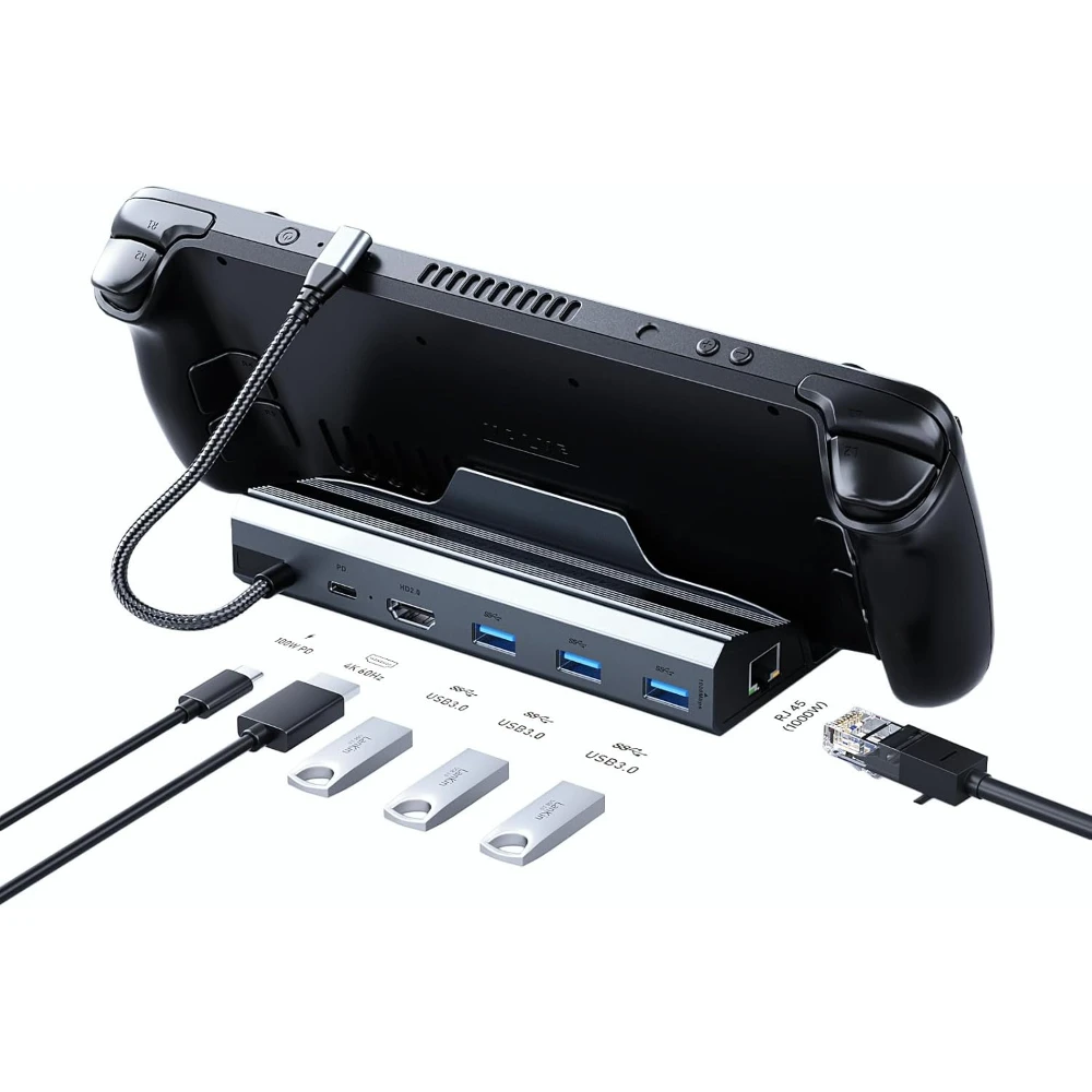 

6-in-1 Docking Staion for Steam Deck/ROG Ally/Legion Go, 1000Mbps Ethernet, PD 100W, HDMI-compatible 2.0 4K@60Hz, USB 3.0 Ports
