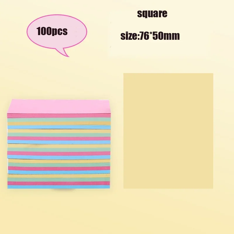 カラーペーパーメモ帳、付箋、ブックマーク、ポイント、マーカー、ステッカー、オフィス、学用品、ノートブック、キュート、100枚、76x76mm