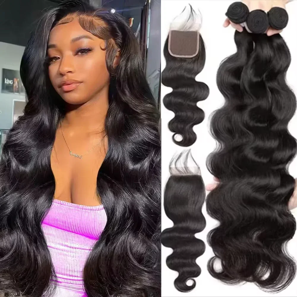 Body Wave Bundles With Closure Brazilian Hair Weave 3/4 Bundles With Closure human Hair bundles human Hair Extension