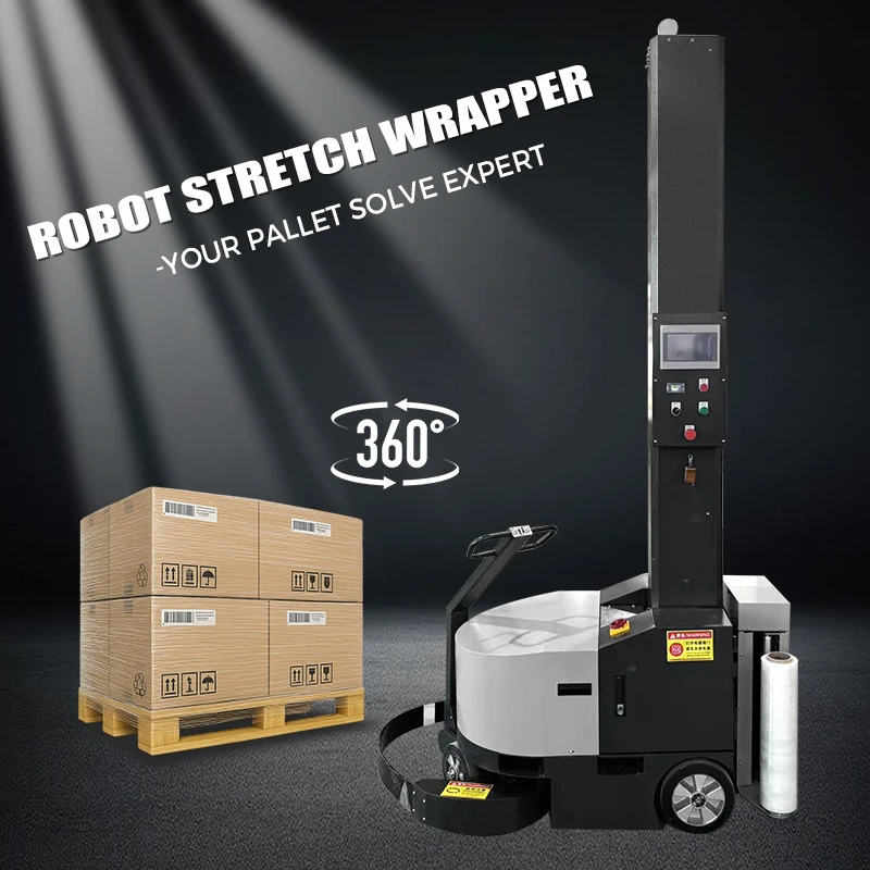 Food Industry Mobile Automatic Robotic Pallet Stretch Film Shrink Wrap Packing Wrapping Machine for Sale