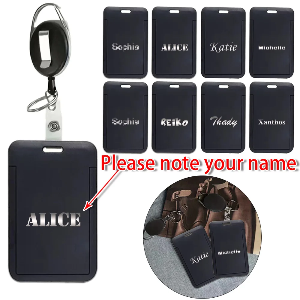 

Customized Name Retractable ID Badge Clip Keychain Name Tag Holder Employee Card Cover with Clip Security Travel Accessories DIY