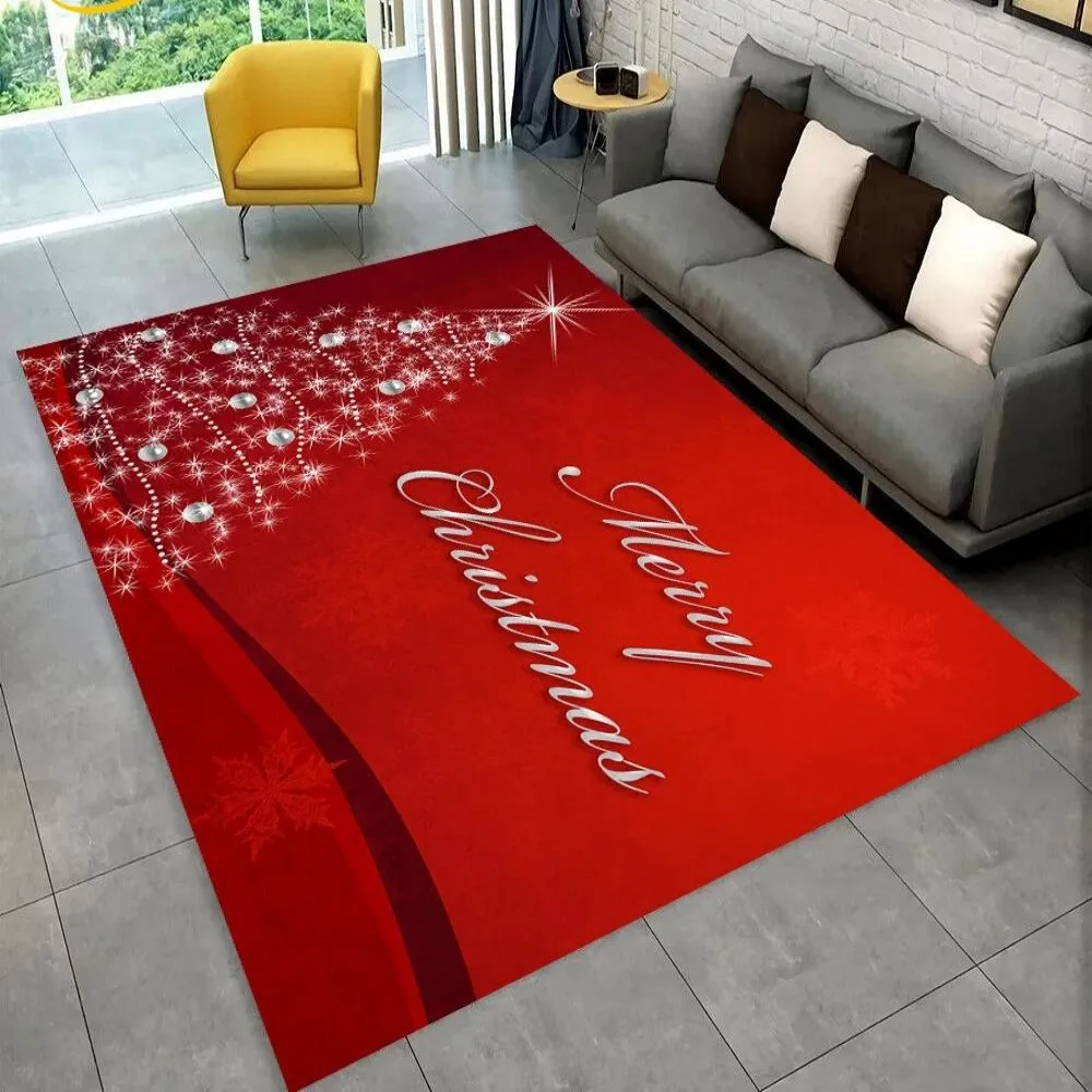

VIKAMA Christmas Theme Carpet Living Room Bedroom Red Christmas Tree Snowflake Pattern Holiday Atmosphere Decorative Carpet