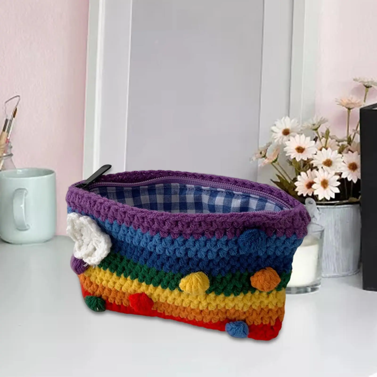 Knitted Coin Purse Clutch Phone Pouch Pouch Pencil Pen Bag Handbag Change Purse Card Holder Makeup Bag Rainbow Wallet for Woman