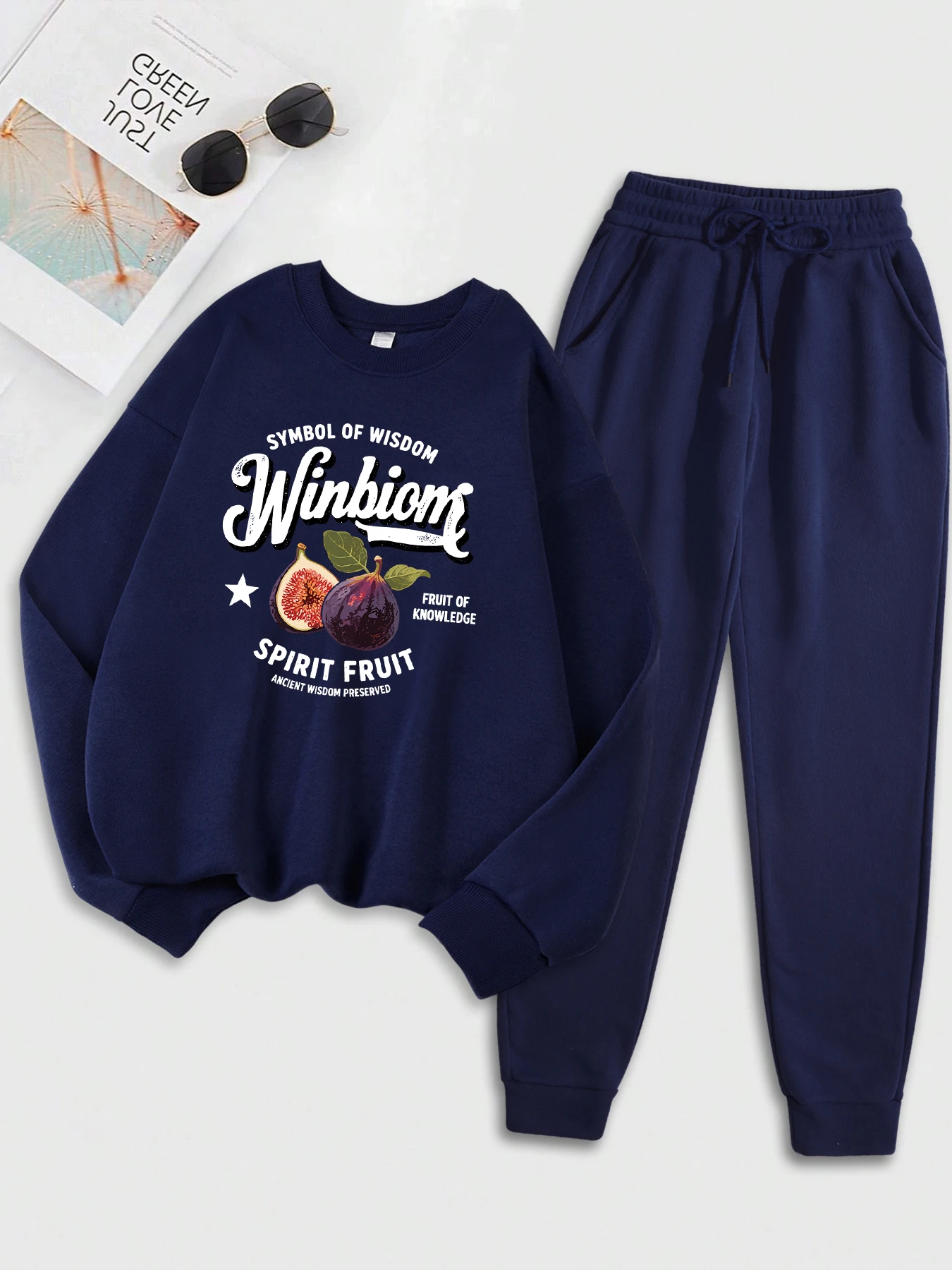 Setelan Sweatshirt Wanita Motif Simbol Figur Kebijaksanaan, Pakaian Hip Hop Jalanan, Santai, Cocok untuk Segala Aktivitas, Setelan Olahraga Y2K, Pakaian Olahraga Berbahan Fleece