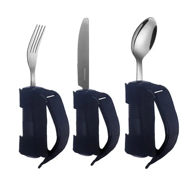 Adaptive Cutlery For Elderly 3X Elderly Eating Utensils For Hand Tremors Stainless Steel Spoon Fork Set Adaptive Eating Flatware