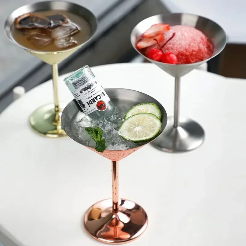 304 Stainless Steel Martini Cocktail Glass Champagne Goblet Wine Cup Rose Gold Personalized Design Metal Utensils