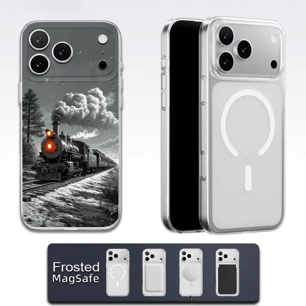 حافظة هاتف كلاسيكية للسكك الحديدية على البخار لهواتف iPhone 17,16,15,14,13,12,11,Pro,Max,Plus,E,Air,Mini Magsafe شفافة بلوري