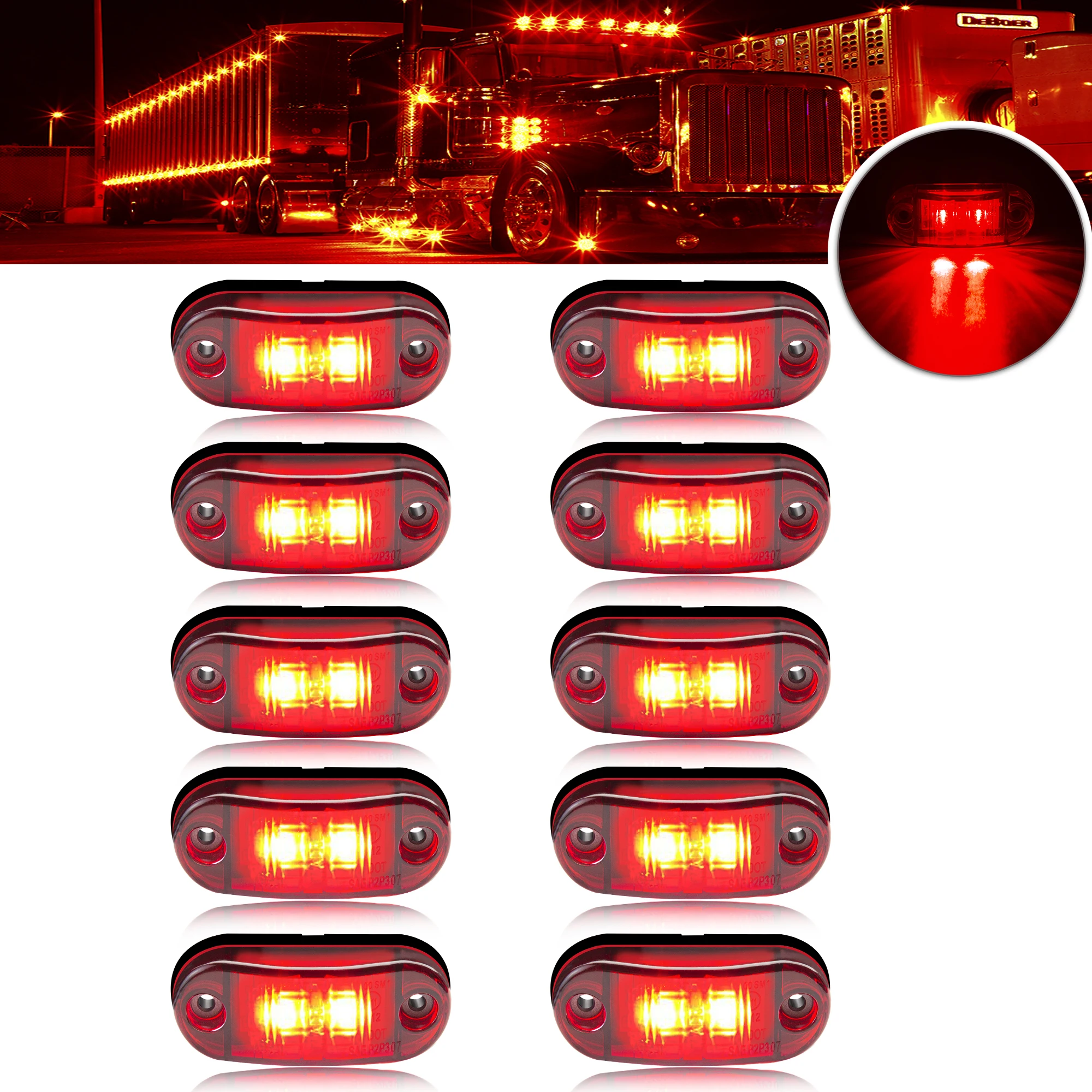 10 Stück 2 Ovale LED Universal-LED-Leuchten Seitenmarkierungsleuchten für Anhänger LKW Wohnwagen Begrenzungsleuchte Aufputzmontage 12V-24V – Detail 7