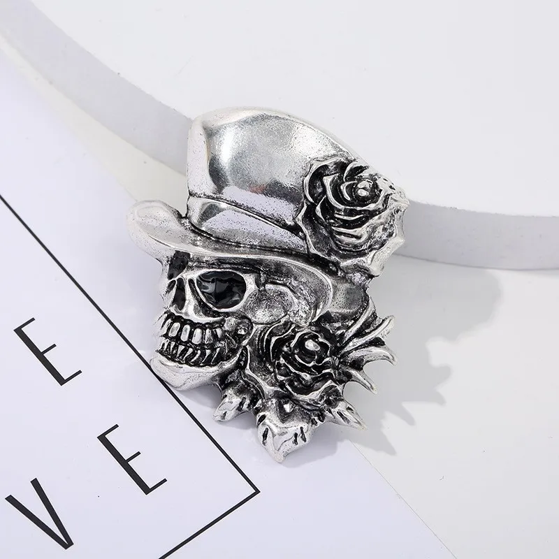 Halloween Schädel Cosplay Pins Gekreuzte Knochen Künstliche Edelstein Skelett Flügel 3D Kostüm Hut Pins Party Punk Gothic Metall Broschen – Detail 12