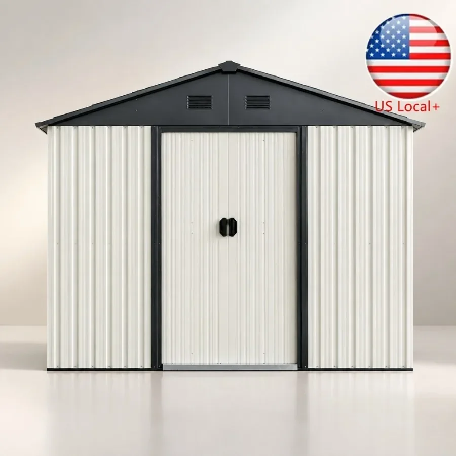 Outdoor metal storage shed for backyard, garden, patio, lawn: 8 x 4 FT, white, waterproof, sliding door, metal foundation, no w