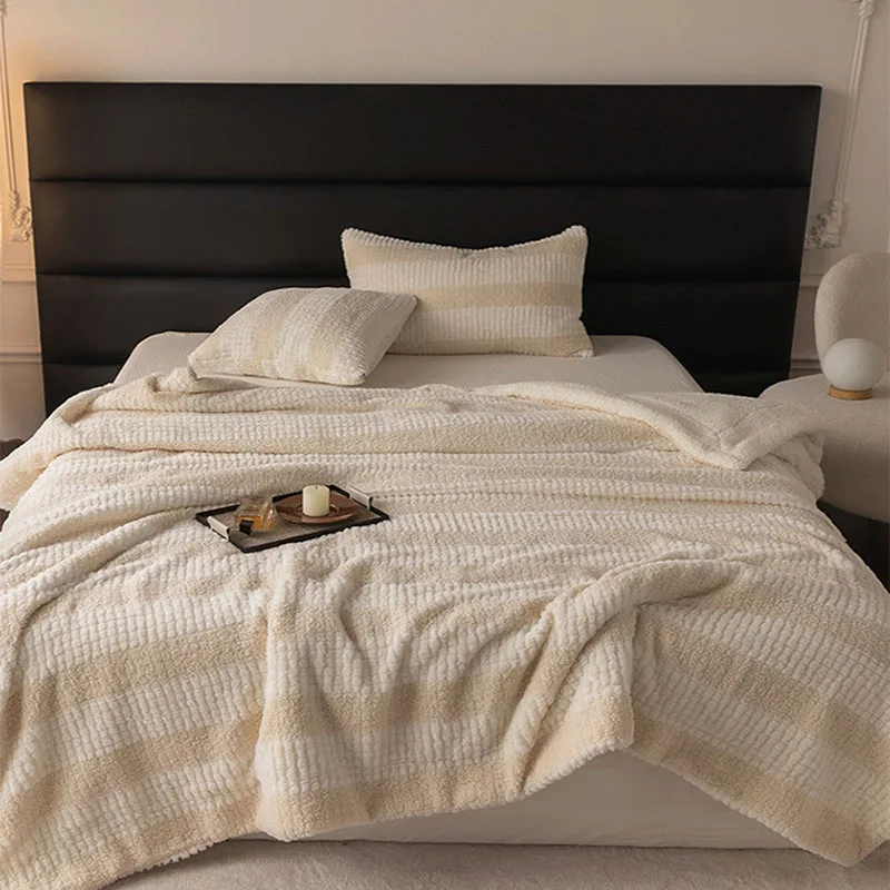 

Толстые композитные одеяла в полоску из овечьей шерсти, мягкое и приятное для кожи одеяло для офисного сна, односпальное теплое покрывало для всех сезонов