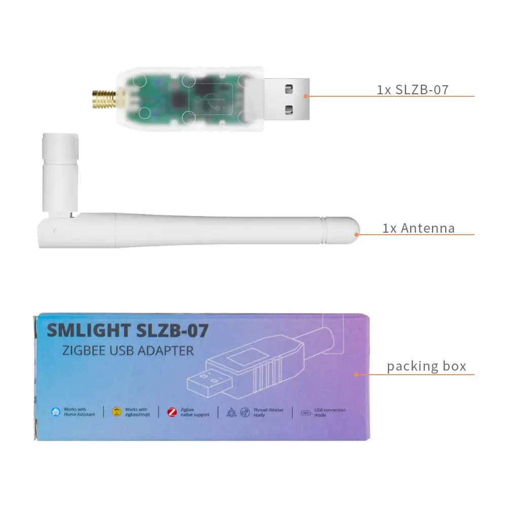 Adaptador USB Zigbee com Bluetooth, SMLIGHT SLZB-07, Assistente Doméstico EFR32MG21, Menor Matéria de Rosca, ZHA, Zigbee2MQTT, 2.4 GHz