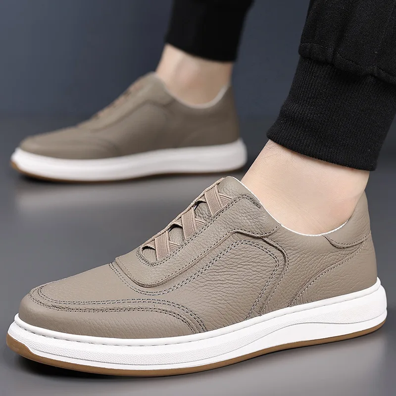 

Summer Autumn Cow Leather Sneakers for Men Solid Color Hallow Designer Board Shoes Male New Designer Fashion Casual Shoes Man