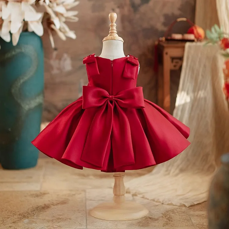 Children Cute Beading Bow Design Host Piano Performance Dress Girls Fashion Birthday Wedding Princess Gown g293