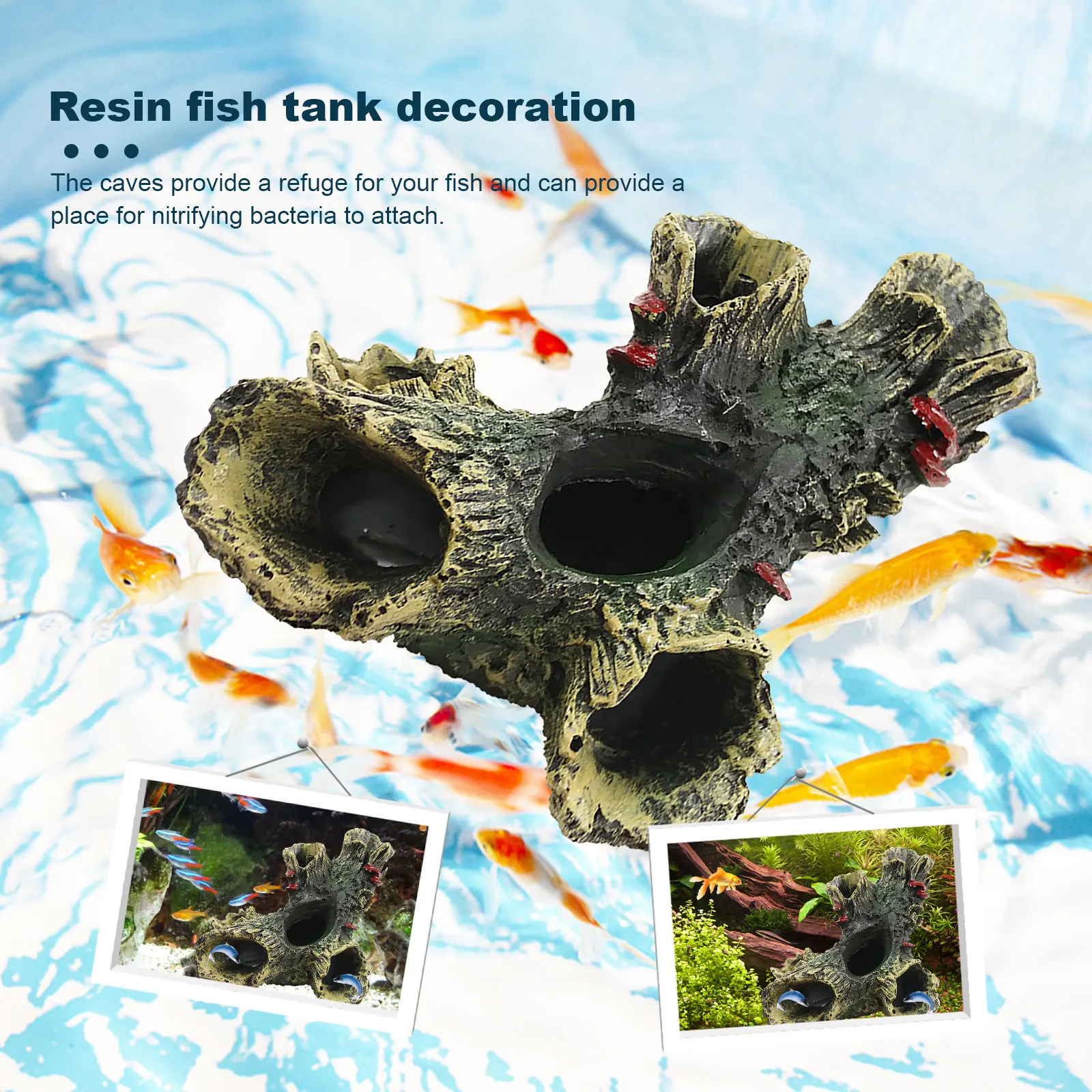 Aquarium Hollow Log Decor Multifunction Resin Fish Hiding Cave Non-toxic Aquarium Dead Wood Decoration for Fish Tank Aquarium