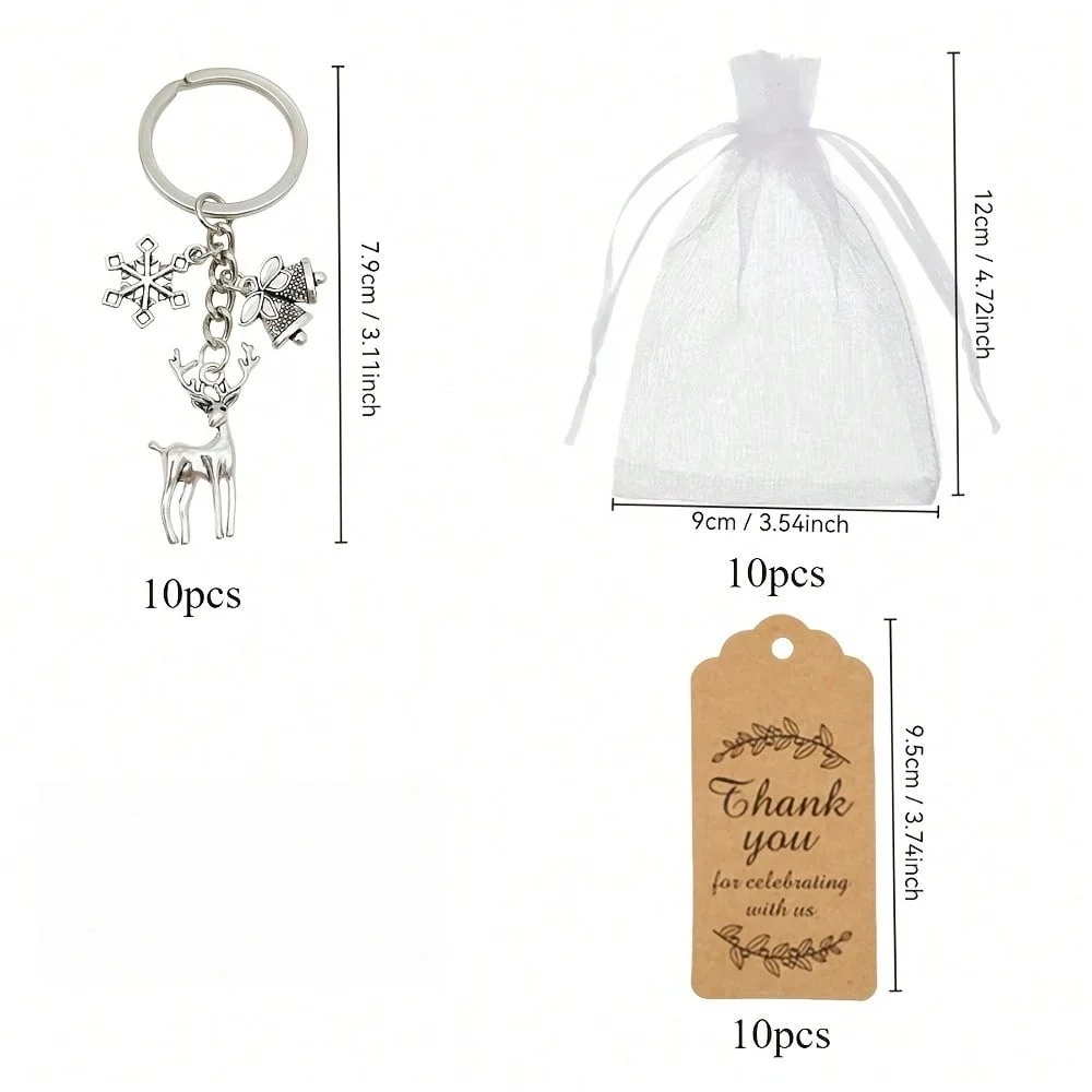 15/30 pieces - 5/10 sets - Christmas snowflake reindeer bells/winter snowflake keychains, suitable as birthday gifts