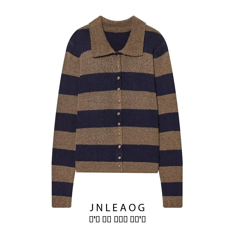 

Модный полосатый вязаный жакет JNLEAOG для женщин, осенняя новинка, из полиэфирного волокна, с длинными рукавами, на пуговицах, стандартной длины