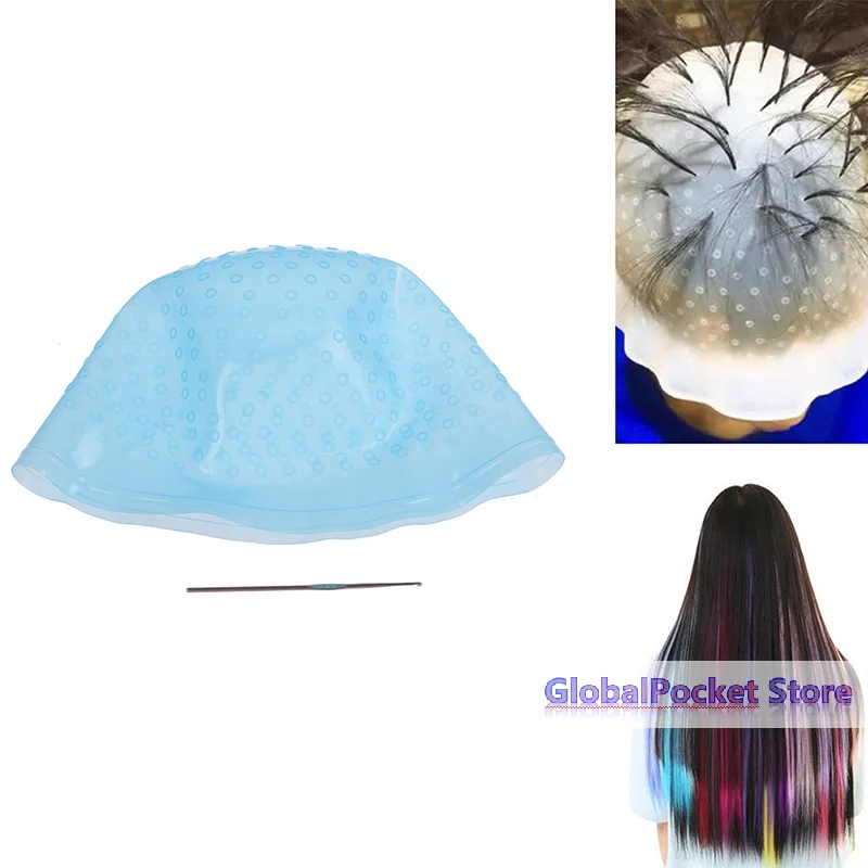 [TG823]Silicone Hair Styling Coloring Cap + Hook Needle Color Dye Highlighting Dye Cap