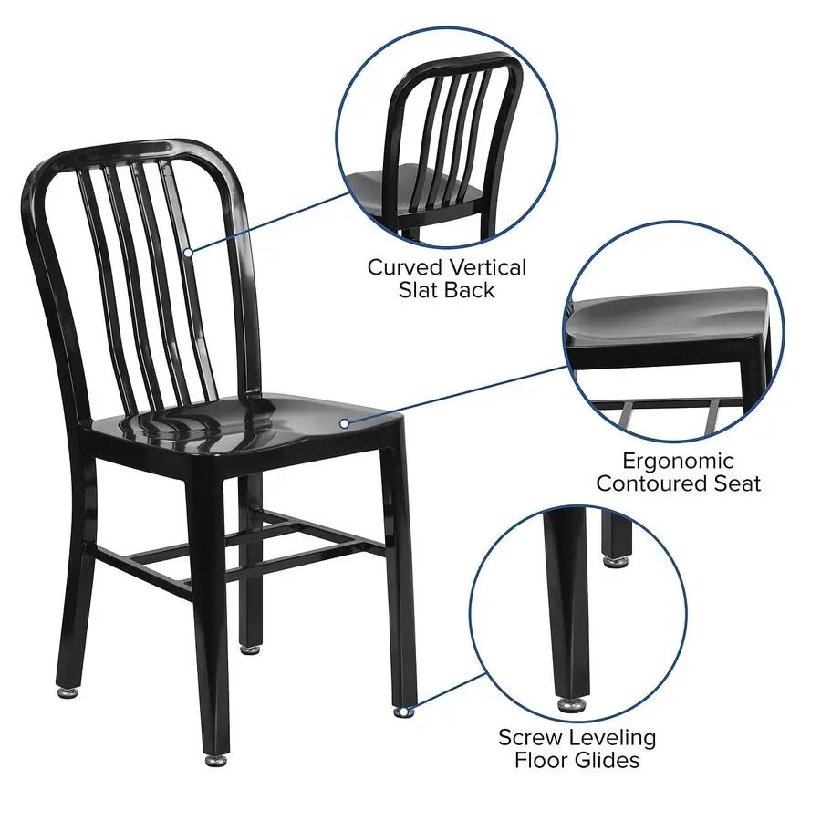 Commercial Grade Black Metal IndoorOutdoor Chair
