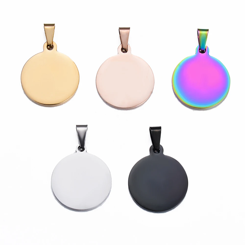 5PCS Fashion Military Army ID 5 Colors Stainless Steel Blank Round  Dog Tags Pendant Quality Pendant Necklace Jewelry