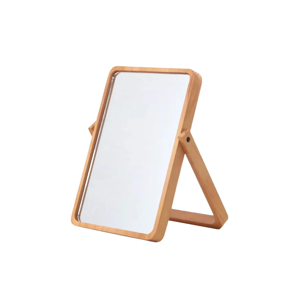 

Hd Makeup Mirror Wooden Frame Foldable Square Lighted For Travel Daily Use Fill Light Toilet Glass